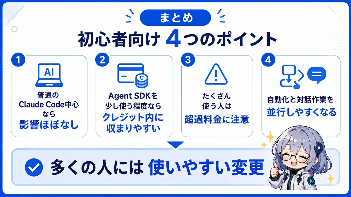 まとめ：初心者向け4つのポイント、多くの人には使いやすい変更