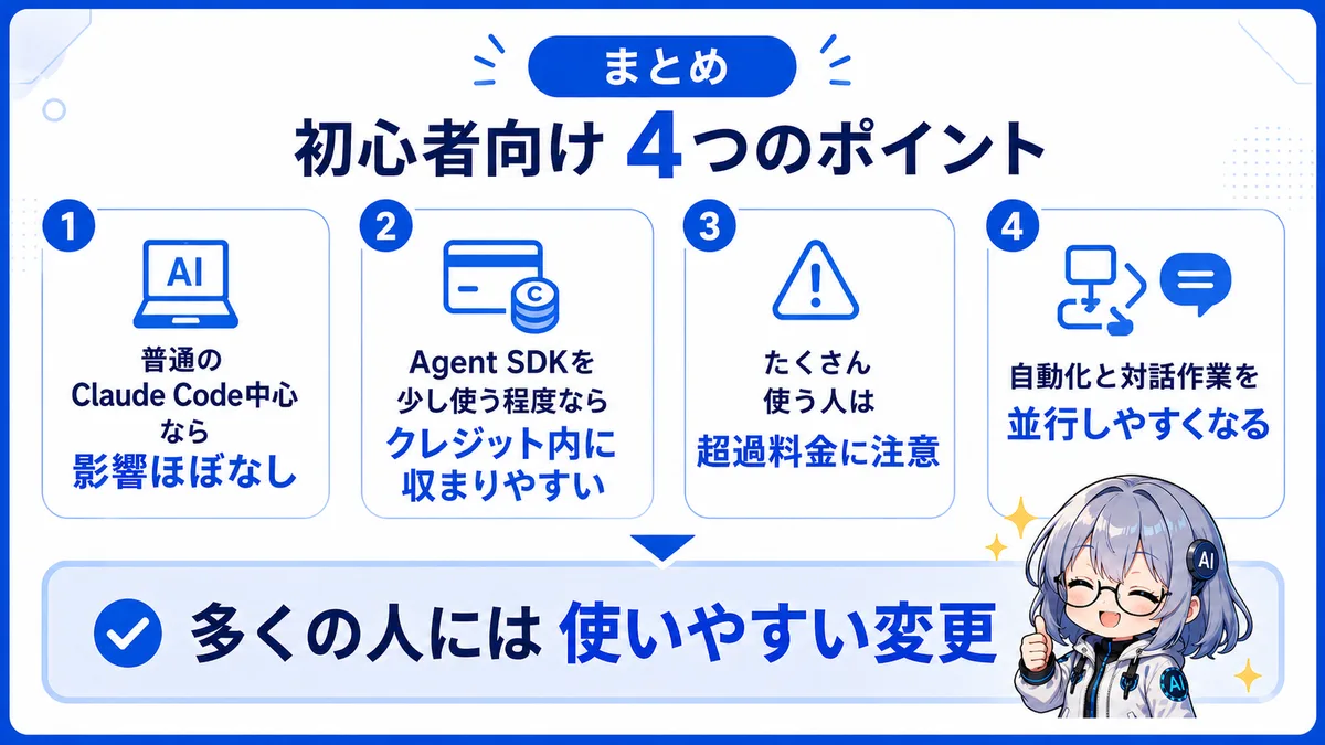 まとめ：初心者向け4つのポイント、多くの人には使いやすい変更