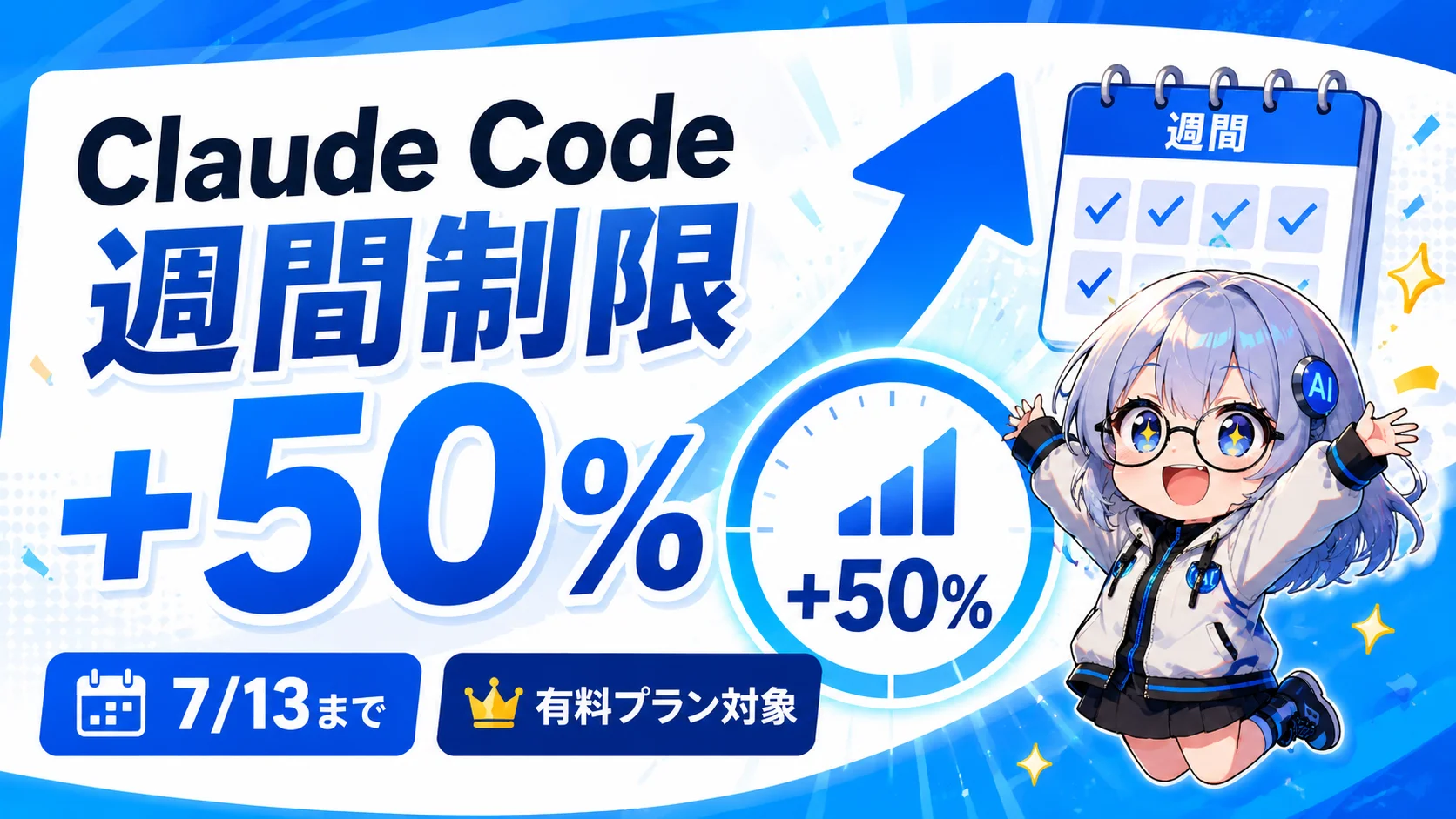 Claude Codeの週間使用制限が期間限定で50%増加。7月13日まで全有料プランで適用